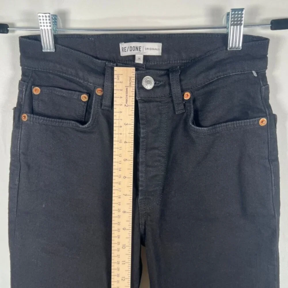 NWOT RE/DONE ORIGINALS Stove Pipe High Rise Raw Hem Jet Black SELF/CORP Jeans 26